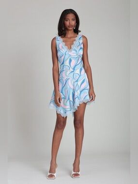 AVEC LES FILLES PAISLEY SATIN LACE TRIM BIAS MINI DRESS NWT